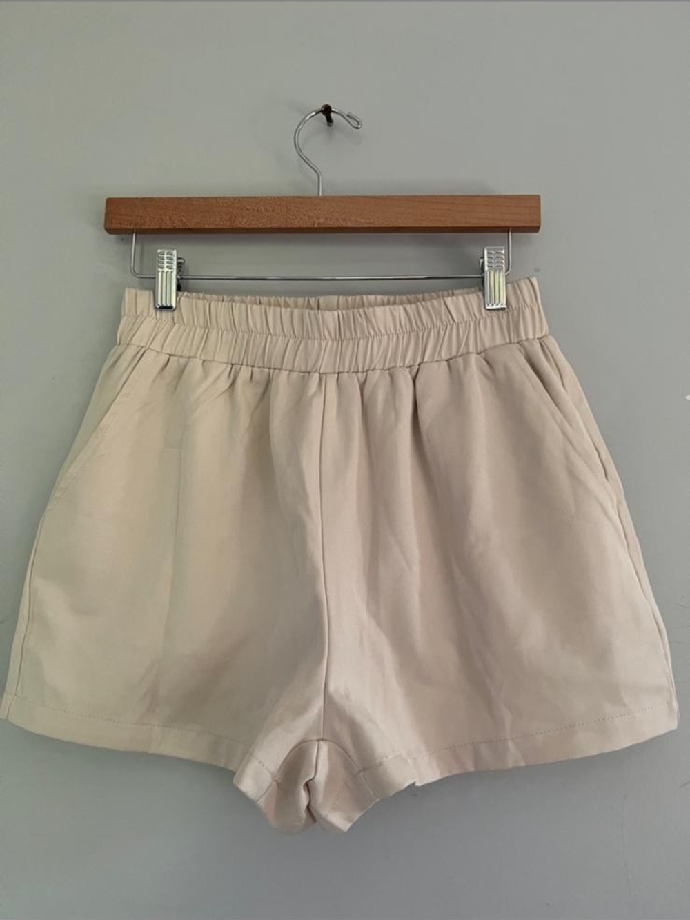 High-Rise Cream Elastic-Waist Women's Shorts